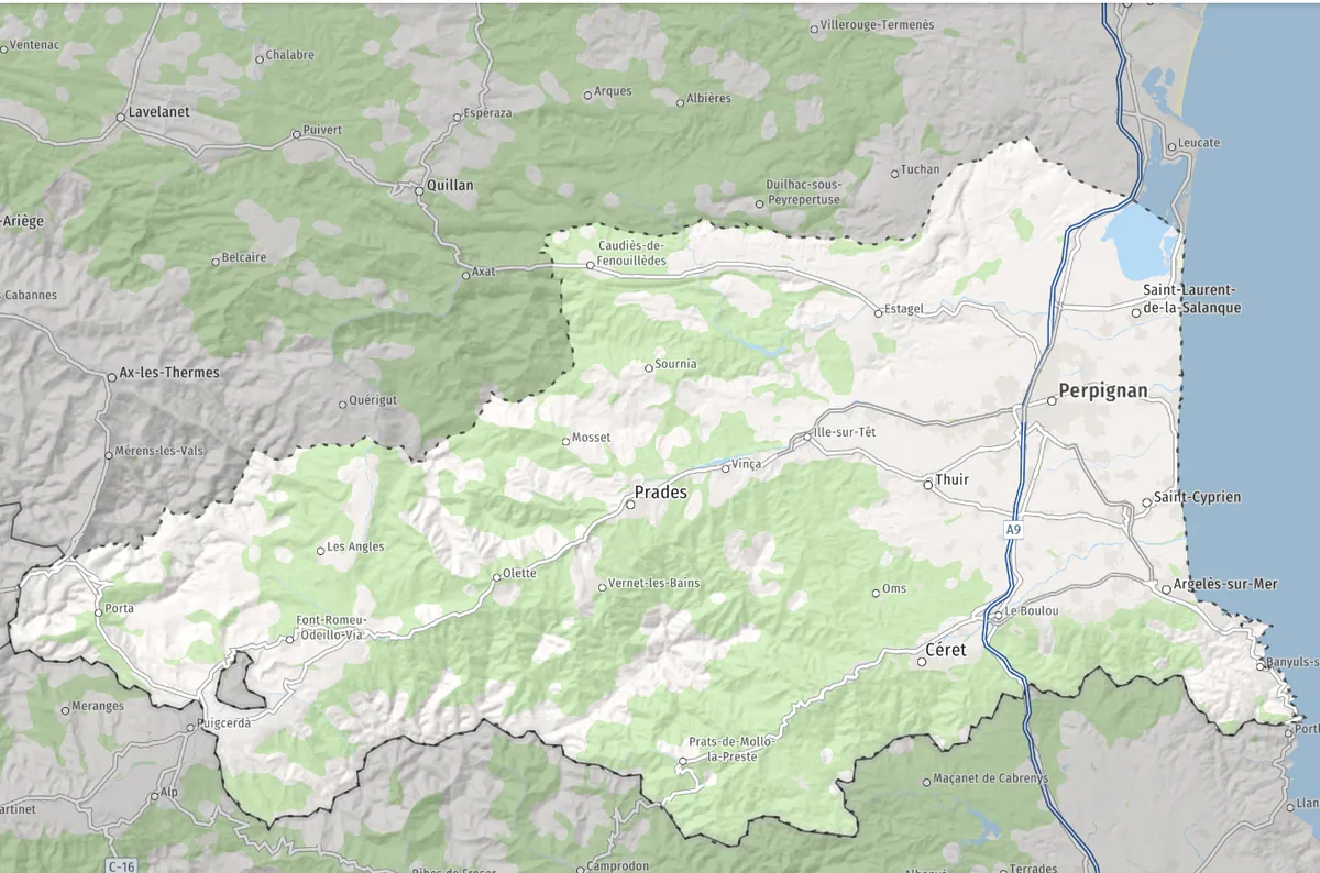 Carte des Pyrénées-Orientales et des communes couvertes